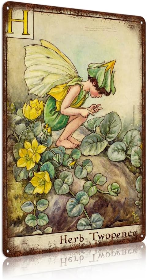 Flower Fairy Wall Decor Vintage Metal Tin Signs Fairy Garden Accessories - Herb Twopence