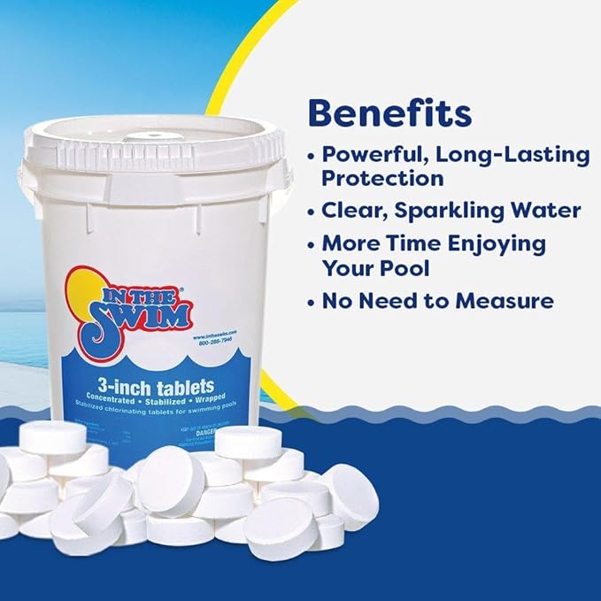In The Swim Opening Kit and Chlorine Bundle - Pre-Measured Opening Kit for Easy Use - 10 Pound Bucket of 3-Inch Stabilized Chlorine Tablets - Inground and Above Ground Pools Up to 7,500 Gallons