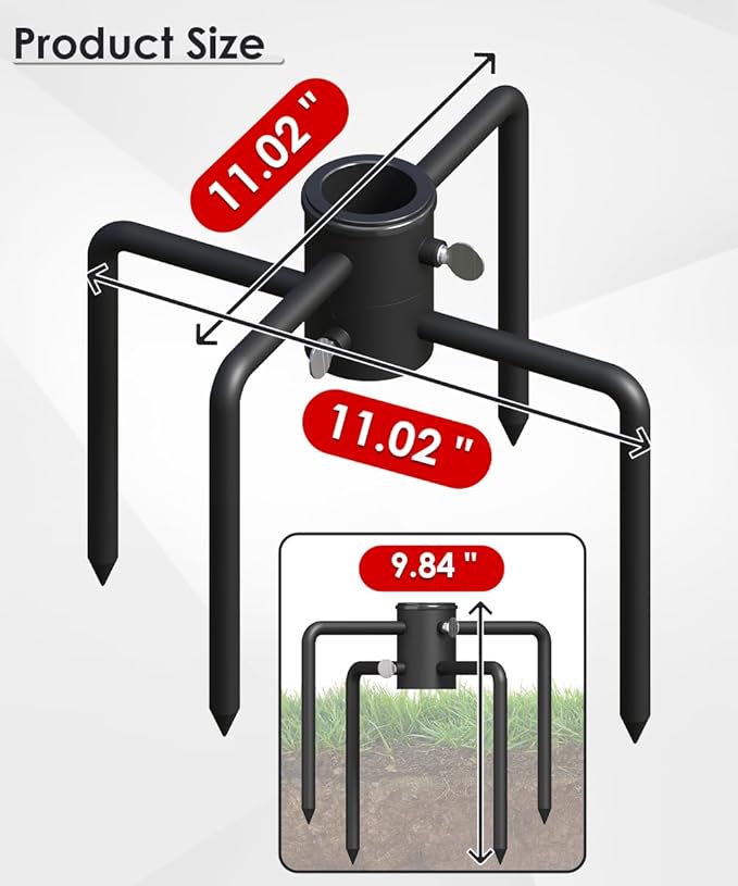 Mocomax Pole Stabilizer Stand Base Applies to 1.41" to 2.12" Shepherds Hook, Outdoor Bird Feeder Pole Stabilizer Support with 4 Prongs, Metal Holder Base for Birdhouse, Flagpole, Umbrellas, Black
