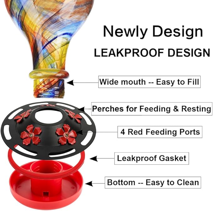 WOSIBO Hummingbird Feeder Replacement Bottom Base Replacement Part Includes Red Plastic Base Metal Top and Brushes (Black Circle)
