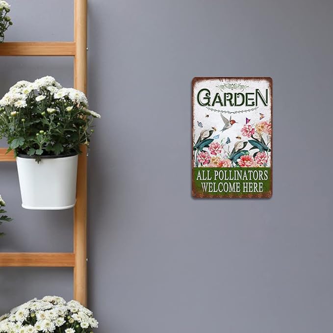 Vintage Garden Tin Signs - Retro Backyard Wall Decor Metel Signs Gift For Gardening Lovers - i'm feeding the bees