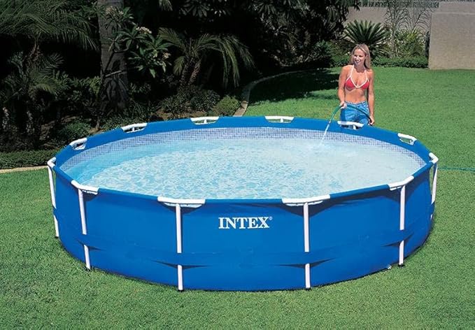 Intex 12ft x 30in Metal Frame Above Ground Round Family Swimming Pool Set & Pump