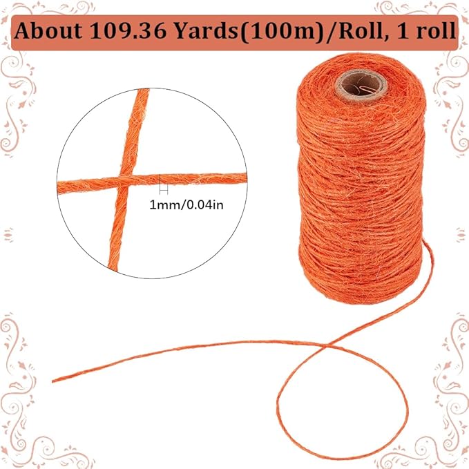 328 Feet/100M 1mm Garden String Twine Jute Thread Thin Olive Drab Craft Jewelry Beading Cord Hemp Rope for Bracelets Braiding Gift Wrapping Art Decoration Gardening Climbing Plant Crafting
