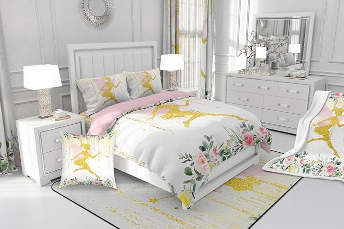 Erosebridal Floral Fairy King Bedding Set,Fairy Garden Flower Comforter Set for Girls Kids,Coquette Dreamy Flowers Comforter,Pink Princess Bedroom Room Decor,2 Pillowcases All Season