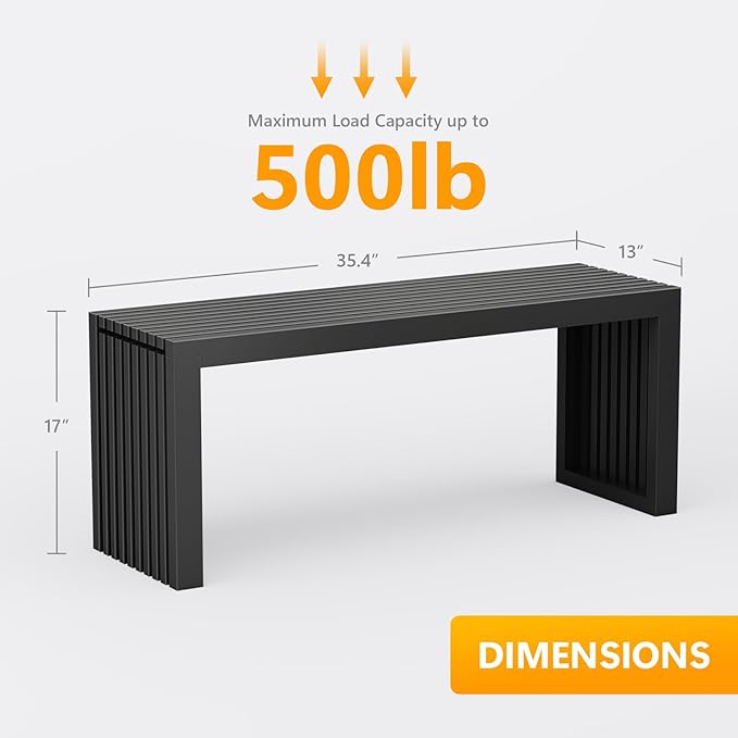 Bamboo Dining Bench, 35-inch Sleek Design Entryway Shoe Rack Bench, Indoor Kitchen Table Bench, Waterproof Outdoor Bench, Black