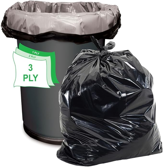 Aluf Plastics 55-60 Gallon Trash Bags - 1.25 MIL (eq) Black Heavy Duty Trash Can Liners - 38" x 58" - Pack of 100 - For Contractor, Industrial, Commercial, & Outdoor