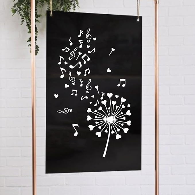 FINGERINSPIRE 4PCS Music Notes Painting Stencil with Plastic Brush 8.3x11.7inch Feathers Dandelions Drawing Template Love Heart Pattern Stencil Music Theme Template for Painting on Wood Furniture