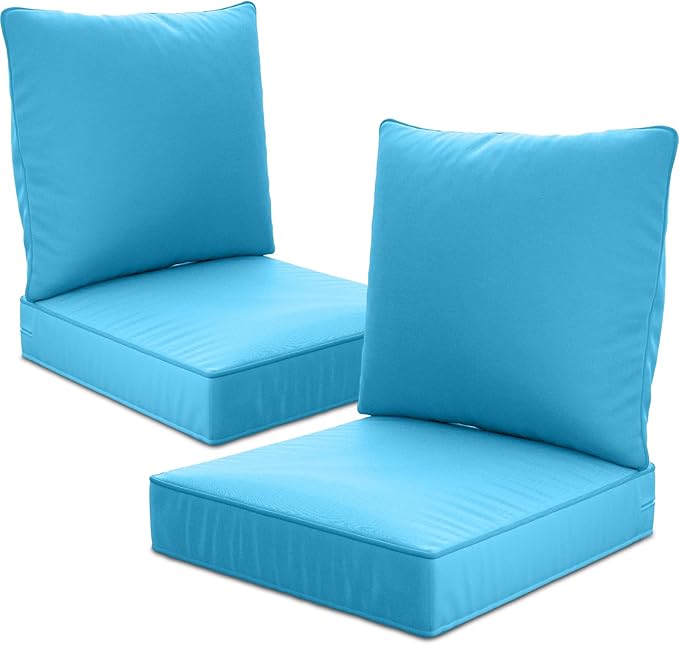 22" x 22" x 6" Outdoor Deep Seat Cushions Set - 2 Set Waterproof & Fade Resistant Patio Furniture Replacement Cushions, Non-Slip Outdoor Cushions Fit Loveseats, Couches, Chairs, Sofas.