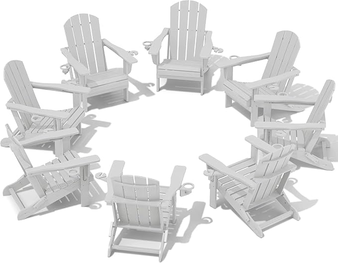 SERWALL Adirondack Chair with Cup Holders - Composite Adirondack Chairs Set of 8 HDPE Outdoor Chairs All Weather Use- Silver Gray