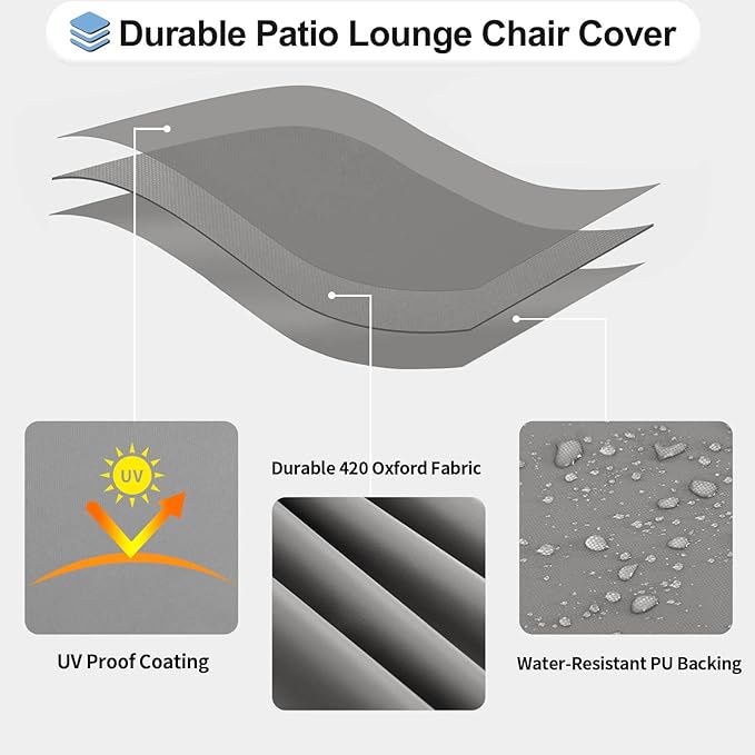 OutdoorLines Outdoor Waterproof Patio Chaise Lounge Chair Cover - UV Resistant Lounger Covers Heavy Duty Weatherproof Patio Sofa Furniture Covers, 1 Pack, 78Wx35.5Dx33H Inches, Gray
