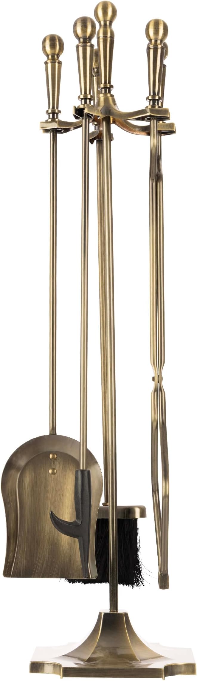 Lavish Home 5 Piece Fireplace Tools Set Indoor Outdoor - Fireplace Accessories Set with Poker,Tongs, Brush, Shovel, and Stand - Fire Tools for Fire Places, Firepits, and Woodstoves (Antique Brass)