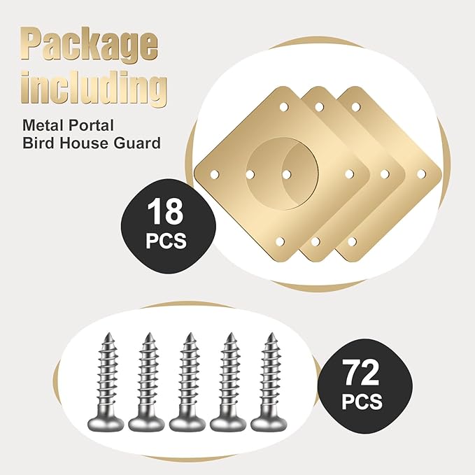 Hotop 18 Pcs 1 1/8'' Opening Metal Bird House Guard Portal Bird House Hole Protector with Copper Opening Protector Guards for Eastern Bluebird Rooms Sparrow Houses