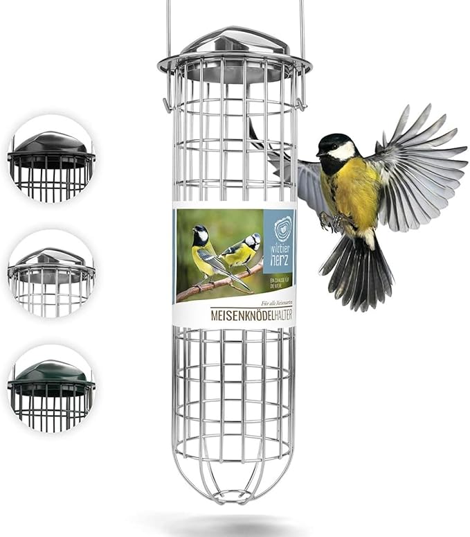 | Fat Ball Holder 12" - 5 Year Guarantee - Made of Rustproof Metal Bird Feeding Station for Fat Balls - Ecological Bird Feeder (31cm, Stainless Steel)