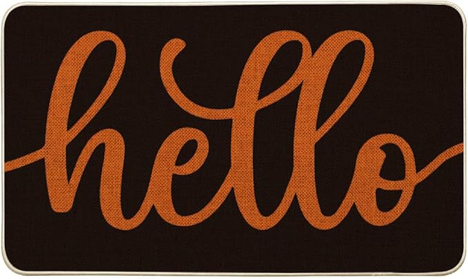 Artoid Mode Black Orange Hello Halloween Doormat, Home Decor Low-Profile Switch Rug Door Mat Floor Mat for Indoor Outdoor 17x29 Inch