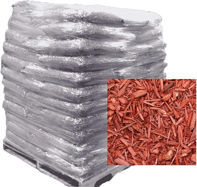 6 Large Bags of Premium Wood Much (1.5 Cubic Ft Each - 9 Cubic Ft Total) Organic Premium Mulch for All Your Landscaping Projects - Choose Your Color - Black - RED - Brown (Red)