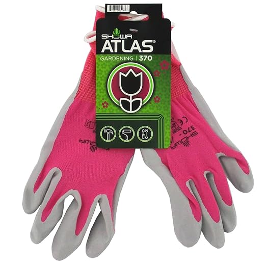 SHOWA Atlas 370 Nitrile Palm Coated General Purpose Work Gloves with Nylon Liner, Pink, Large (1 Pair)