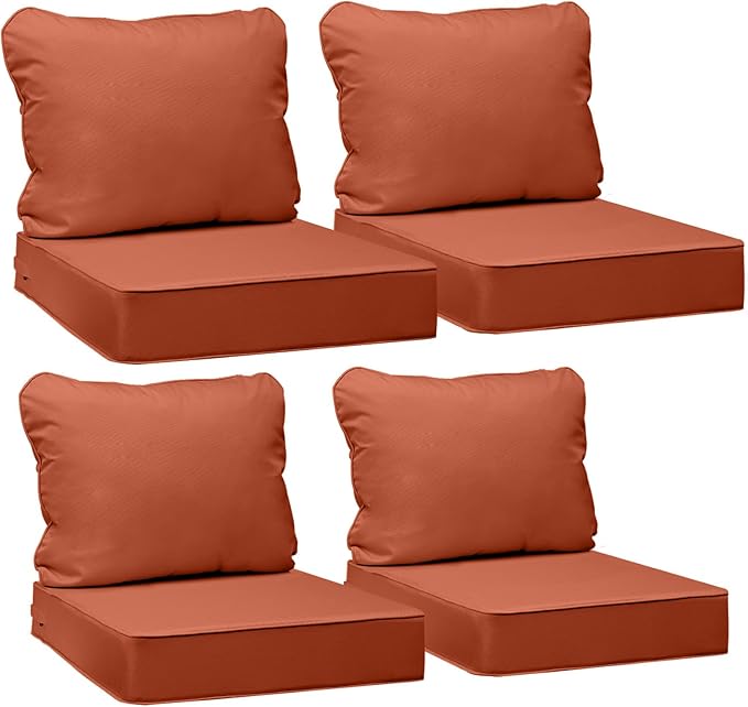 AAAAAcessories Outdoor Deep Seat Cushions, Waterproof, Fade-Resistant Patio Furniture Replacement Cushions, 23.5" x 25.5" x 5" + 23.5" x 19", Set of 4, Rust