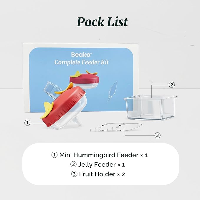 Beako™ Complete Bird Feeder Kit DIY Add-Ons Including Mini Hummingbird Feeder, 2 Fruit Holders, Jelly Feeder, Compatible with Beako™ Smart Bird Feeder with Camera to Attract More Birds