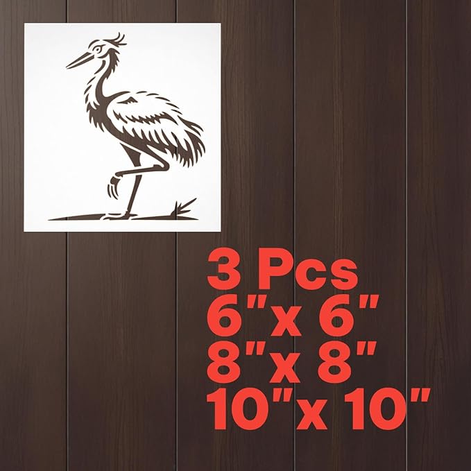 Crane Bird Stencil – Elegant Reusable Wildlife Art Stencil for Painting, Crafts, Wall Art and DIY Decorations (3 Pcs Set)