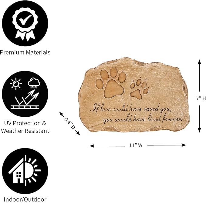 Evergreen Garden Pet Paw Print If Love Could Have Saved You Garden Memorial Stone | Outdoor Safe | 12-Inch | Rainbow Bridge | Remembrance for Lost Love One