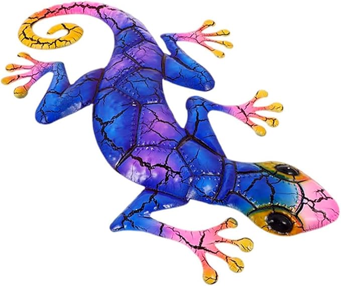 YWHWXB Metal Gecko Wall Decor,Outdoor Hanging Lizard Wall Art,Colorful Metal Lizards Wall Art Decor for Indoor/Outdoor Garden/Balcony/Yard Fence Decoration(16.9 ×10.6 × 0.5 in,Blue)