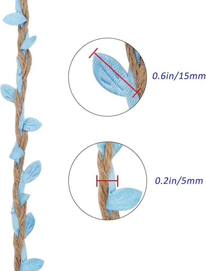 33 feet Natural Twine Blue Leaf Jute 3ply 2MM Rope Hemp Burlap Ribbon String Heavy Duty Hanging Gardening Decoration or for Arts and Crafts