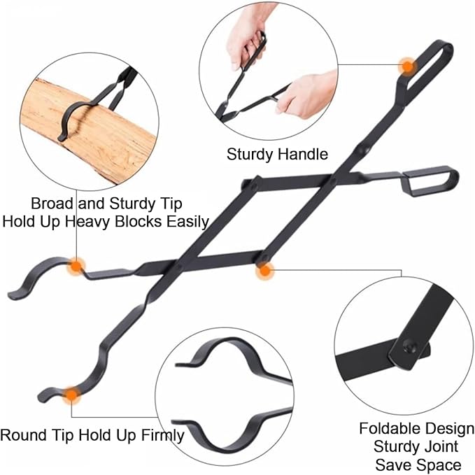 2Pcs Fire Poker and Fire Tongs Set, 32 inch Long Fireplace Poker Stick and 25 Inch Campfire Fireplace Tongs, Log Grabber Fire Pit Tools for Fireplace Wood Stove, Campfire, Bonfires, Indoor & Outdoor