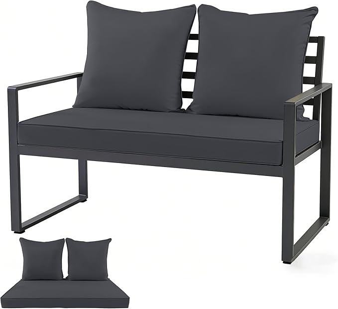 Outdoor Loveseat Cushion Set for Patio Couch/Sofa, 46 x 26 Inch Waterproof & Fade Resistant Patio Furniture Chiar Cushions with Removable Cover (Dark Gray, 46''Lx26''Wx4''H-Loveseat Cushion Set)