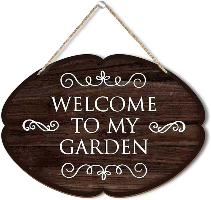 Rustic Garden Hanging Sign, Welcome To My Garden Wooden Decor, Yard Welcome Sign Gardening Gifts and Decorations for Gardeners Plant Lovers 7 x 10 Inch-A03