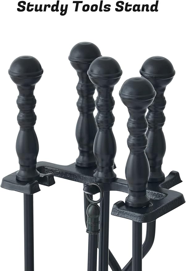 Lichamp Fireplace Tools Set, 5-Pieces Indoor Outdoor Sturdy Fire Place Poker Sets with Retro Handle, FTS25BK