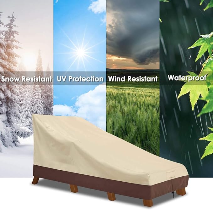 Vailge Waterproof Patio Chaise Lounge Cover, 600D Heavy Duty Outdoor Lounge Chair Covers,UV Resistant Patio Furniture Covers,Medium,Beige & Brown