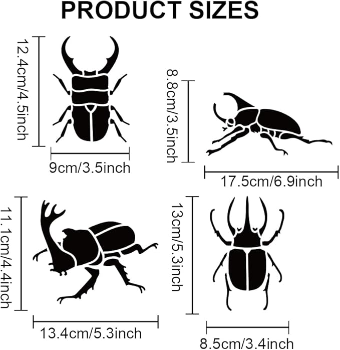 MAYJOYDIY 2pcs Scarab Beetle Stencil 11.811.8inch 11 Insects With Paint Brush - Reusable Nature Bug Drawing Templates for Crafts, Art, Furniture, Wood, Canvas, Home Decor