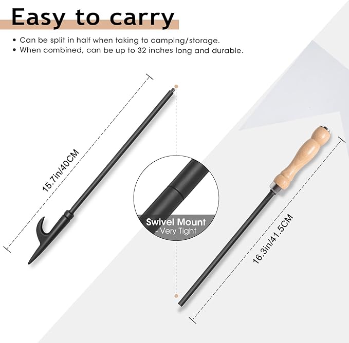 26" Fireplace Fire Pit Tongs & 32" Fire Pit Poker, Fireplace Wood Stove Firewood Tongs, Black Heavy Duty Wrought Iron Log Grabber Tools for Campfire, Bonfires, Indoor & Outdoor Use