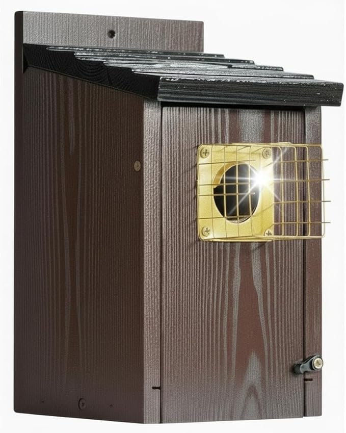 2pk Fortress Bluebird House for Outdoor Clearance - Mesh Cage Predator Guard - Metal Base & Brass Guard - Cedar Birdhouse for Bluebirds, Finches, Swallows Carbonized Outdoor 5 Years Usage 6"x7"