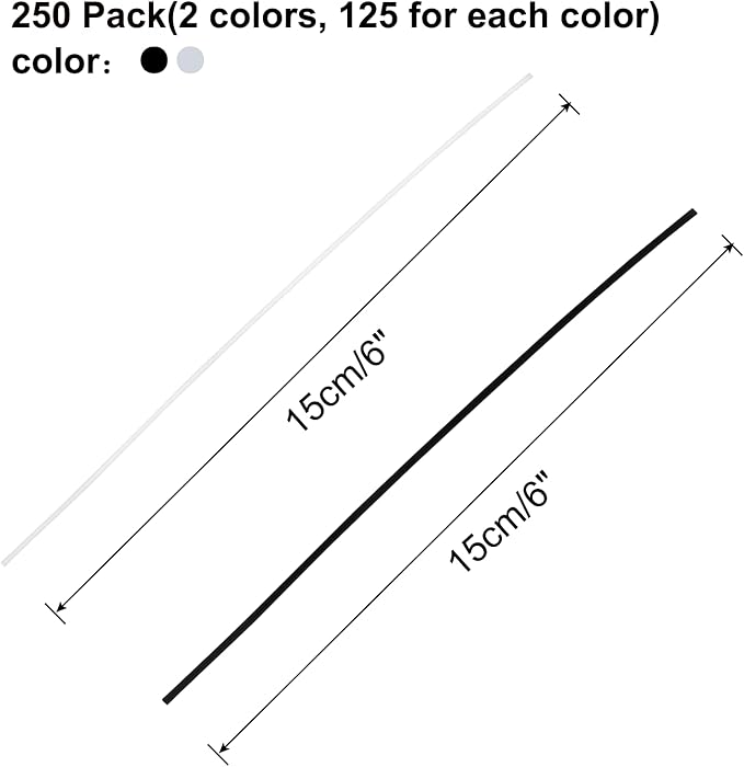 Piutouyar Black and White Metallic Twist Ties 6 Inch / 150mm, Twist Ties with Rugged Metal Innercores, Reusable Fastening for Cable Organize(250Pcs)