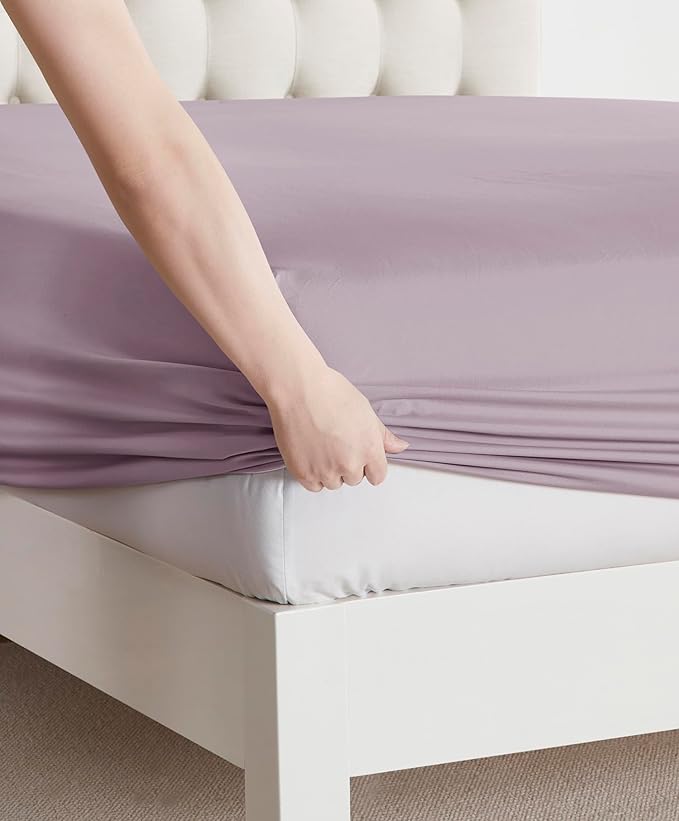 Clara Clark Bed Sheets, Premier 1800 Series Bed Sheet Set, Deep Pocket, Wrinkle, Fade, Stain Resistant, Luxury Soft Bedding Sheets & Pillowcases, Twin, Dusty Purple