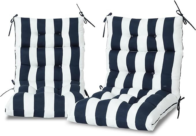 High Back Chair Cushions Set of 2, Adirondack Chair Cushion with Waterproof, Rocking Chair Cushion for Outdoor Patio, Garden Porch 45”x 22”x 4 (2, Navy White B)