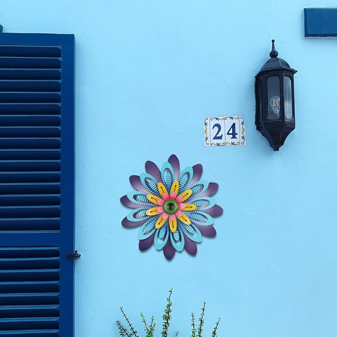 hogardeck Metal Flower Wall Decor 11" Multi-Colored Metal Floral Wall Art Decorations, Spring Yard Garden Decor Aesthetic for Indoor Outdoor, Boho Art for Bathroom Living Room Office Kitchen Patio