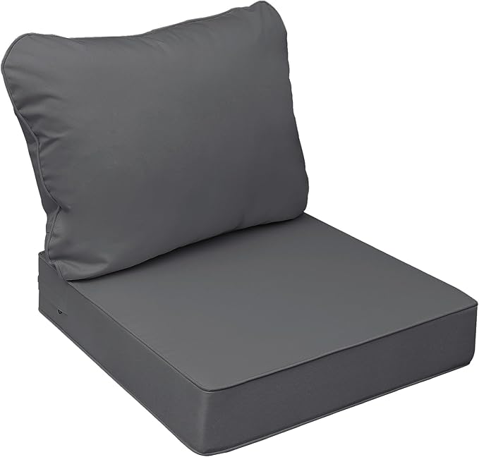 AAAAAcessories Outdoor Seat Cushions for Chairs, Fade-Resistant, Waterproof Patio Furniture Replacement Cushions, 24" x 24" x 5" + 24" x 19", Dark Gray