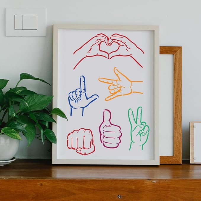 MAYJOYDIY 2pcs Hand Gesture Fist Stencil 11.8×11.8inch 9 Styles Handshake OK Heart Gesture Stencil with Paint Brush Hands Themed Drawing Template for Wood Walls Canvas Furniture Crafts Art Projects