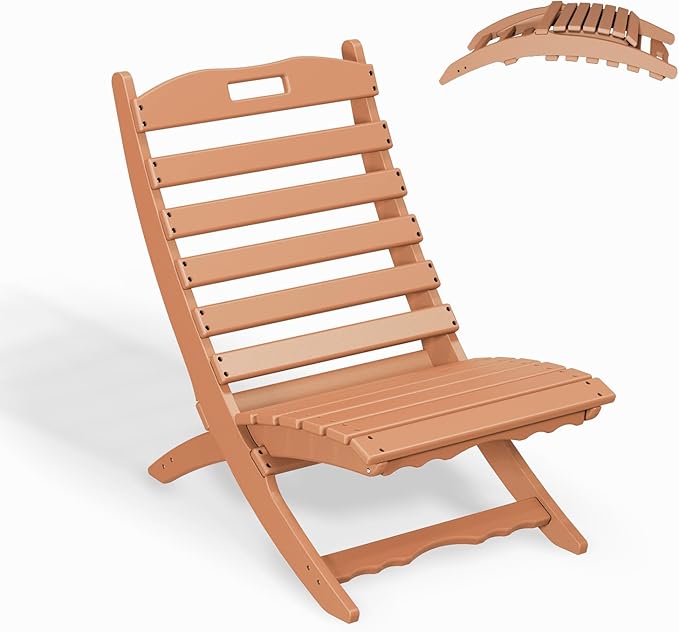 GREENVINES Folding-Xavier-Chair | Wave | Portable Adirondack-Chairs | HDPE Plastic | All Weather Fire-Pit Chair | Teak | for Beach Outdoor Deck Poolside Garden Patio Porch Fishing