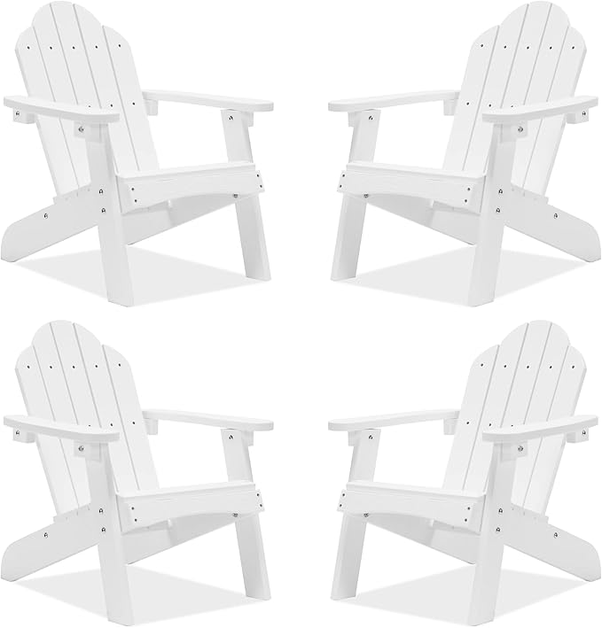 LUE BONA Kids Adirondack Chair Set of 4, White Poly Lumber Plastic, Weather Resistant Toddler Outdoor Patio Lounge Chair for Balcony, Backyard