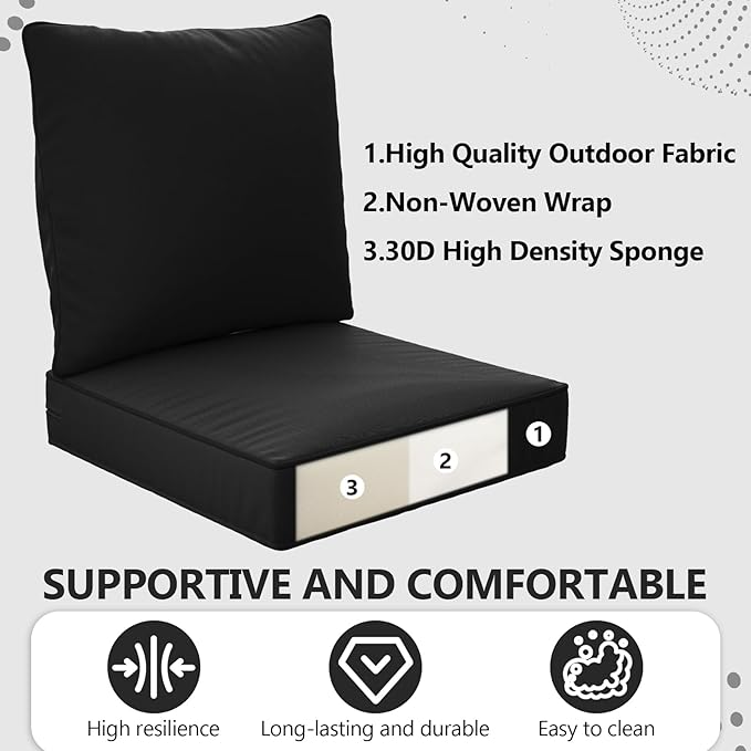 24" x 24" x 6" Outdoor Deep Seat Cushions Set - Waterproof & Fade Resistant Patio Furniture Replacement Cushions, Non-Slip Outdoor Cushions Fit Loveseats, Couches, Chairs, and Sofas.