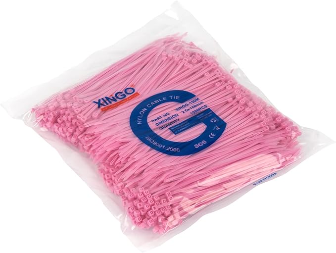 XINGO 1000 PCS 6 inch Cable Zip Ties, 18lb Strength, Small Tie Wraps Self-Locking Nylon Zip Ties for Indoor and Outdoor Use (Pink)