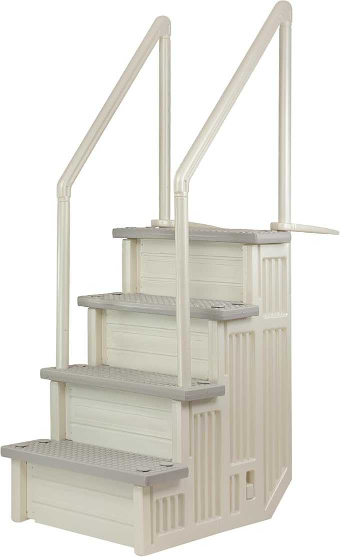 Aqua Select Anti-Slip in-Pool Steps | Pearl White/Cloud Gray Steps | for Above Ground Swimming Pools | Can Mount to Decks 48" to 54" H | Safety Stairs Capacity Up to 350 lbs