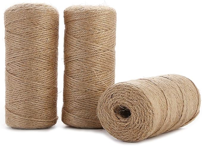 Jute Twine String Hemp Rope - 984 Feet 2mm 3ply Natural Burlap Cord Rolls for DIY Crafts, Decoration, Bundling, Packing, Gifts, Artworks, Gardening Applications (3 Pack)