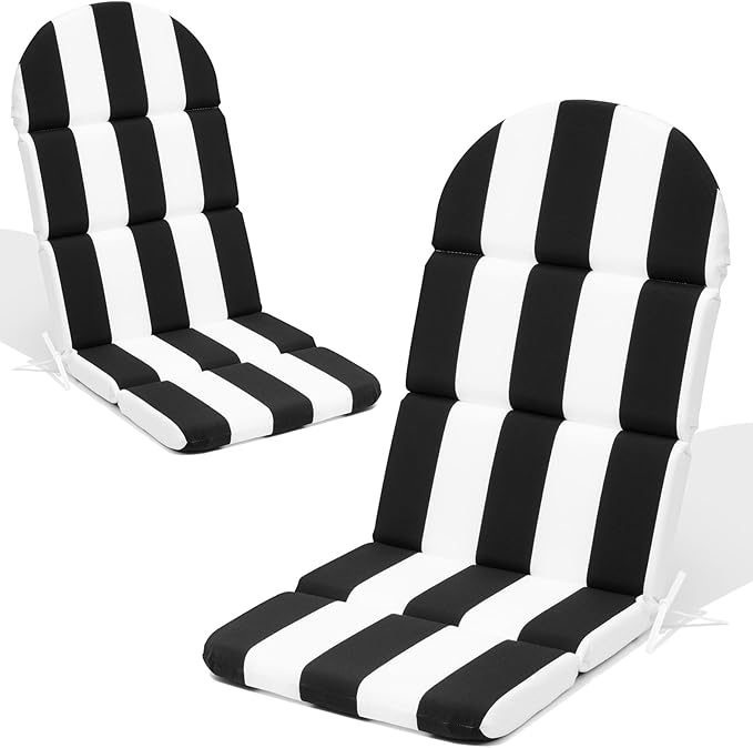 Crestlive 50x19.6 Inch Adirondack Chair Cushion Set of 2, Water Repellent, Fade Resistant, High Back Outdoor Rocking Chair Cushion for Patio, Black White Stripe