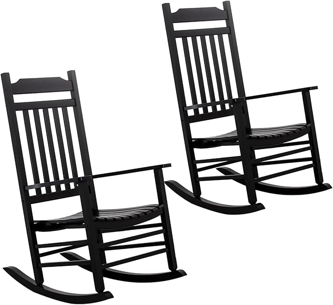 Wooden Porch Rocking Chairs Set of 2 Outside Outdoor Rockers for Adults Furniture for Living Room Patio Garden Indoor Black