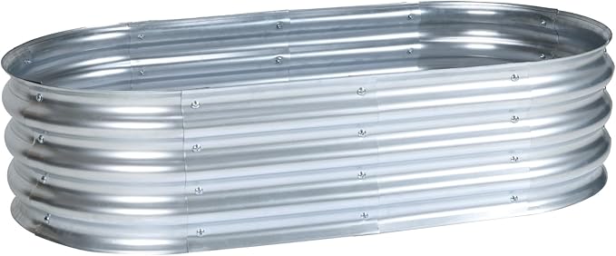 Aoodor Galvanized Raised Garden Bed Kit, 4 x 2 x 1 Ft Oval Planter Box for Vegetables, Flowers, Herbs, Outdoor Use, Silver