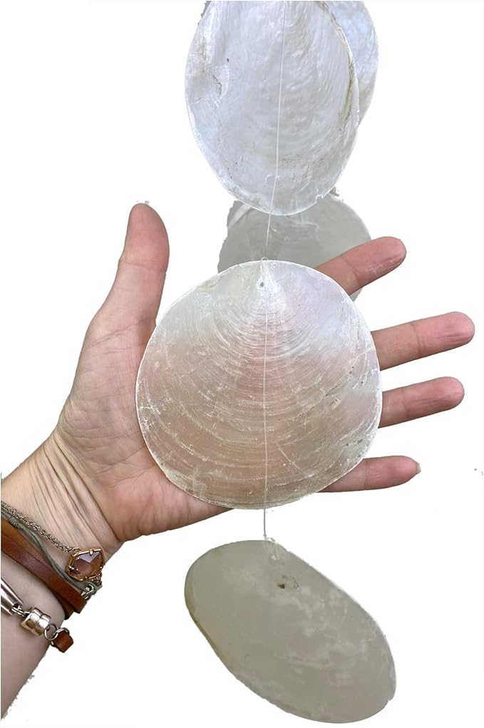 Capiz Wind Chime for Outside – Jumbo Rustic White Shell and Driftwood Windchime Outdoor Garden Patio Décor Gift 18” Long